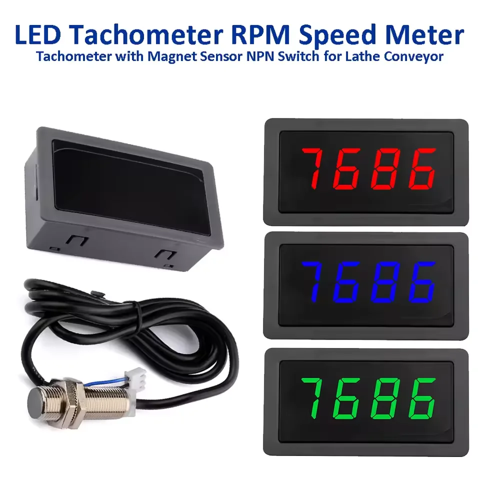 Speed Measuring Instrument 4 Digital DC8-24V LED Tachometer Gauge RPM Speed Meter + Hall Proximity Switch Sensor NPN For Motor