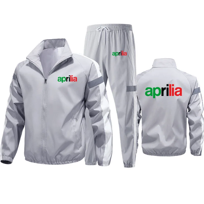 M-6XL Plus size Zip-up Tracksuit (Jacket + Sweatpants) aprilia Print high quality Outdoor Spring Autumn Men\'s Jacket set