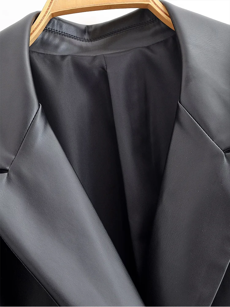 Style européen nouvelle mode féminine tempérament polyvalent simple couleur unie costume en cuir veste cintrée