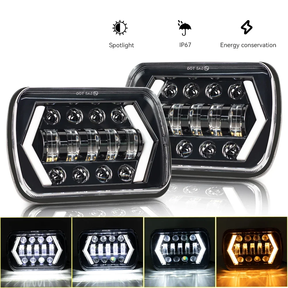 5x7 Square 7Inch LED Headlight 55W Led Headlamp Hi/Low Turn Signal for 4x4 Suzuki Samurai Jeep Wrangler Off Road Car Accessries