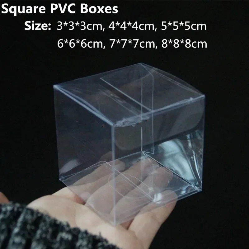 

50pcs/lot Small Size Square PVC Plastic Packaging Box Cookies Candy box Clear Transparent Wedding Favor Gift Boxes