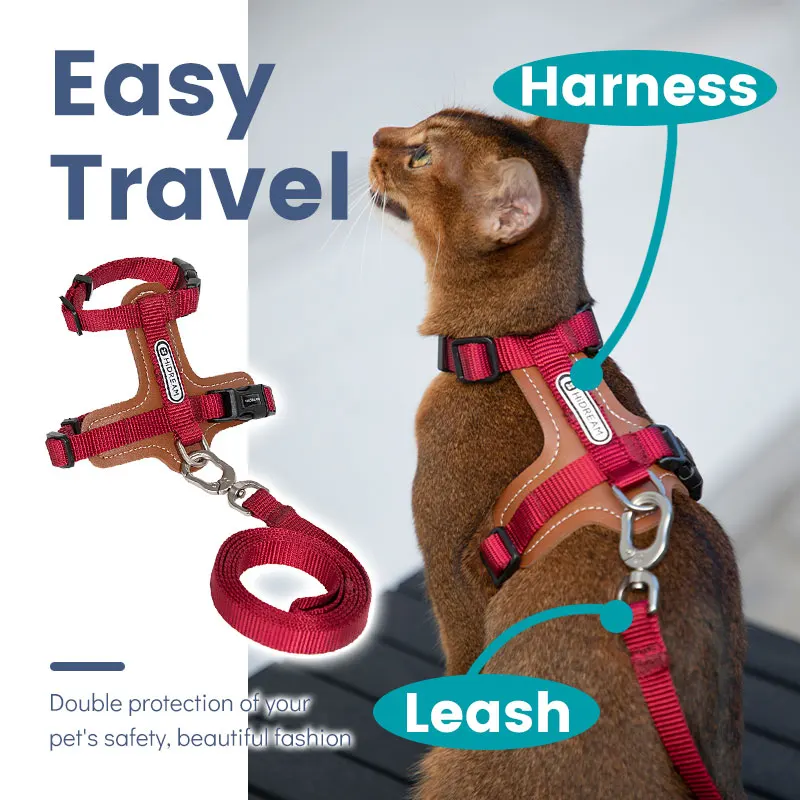 Traveling Cat Harness And Leash Set Adjustable Nylon Kitten Traction Lead Soft Reflective Harness Escape Proof For Cats Outdoor