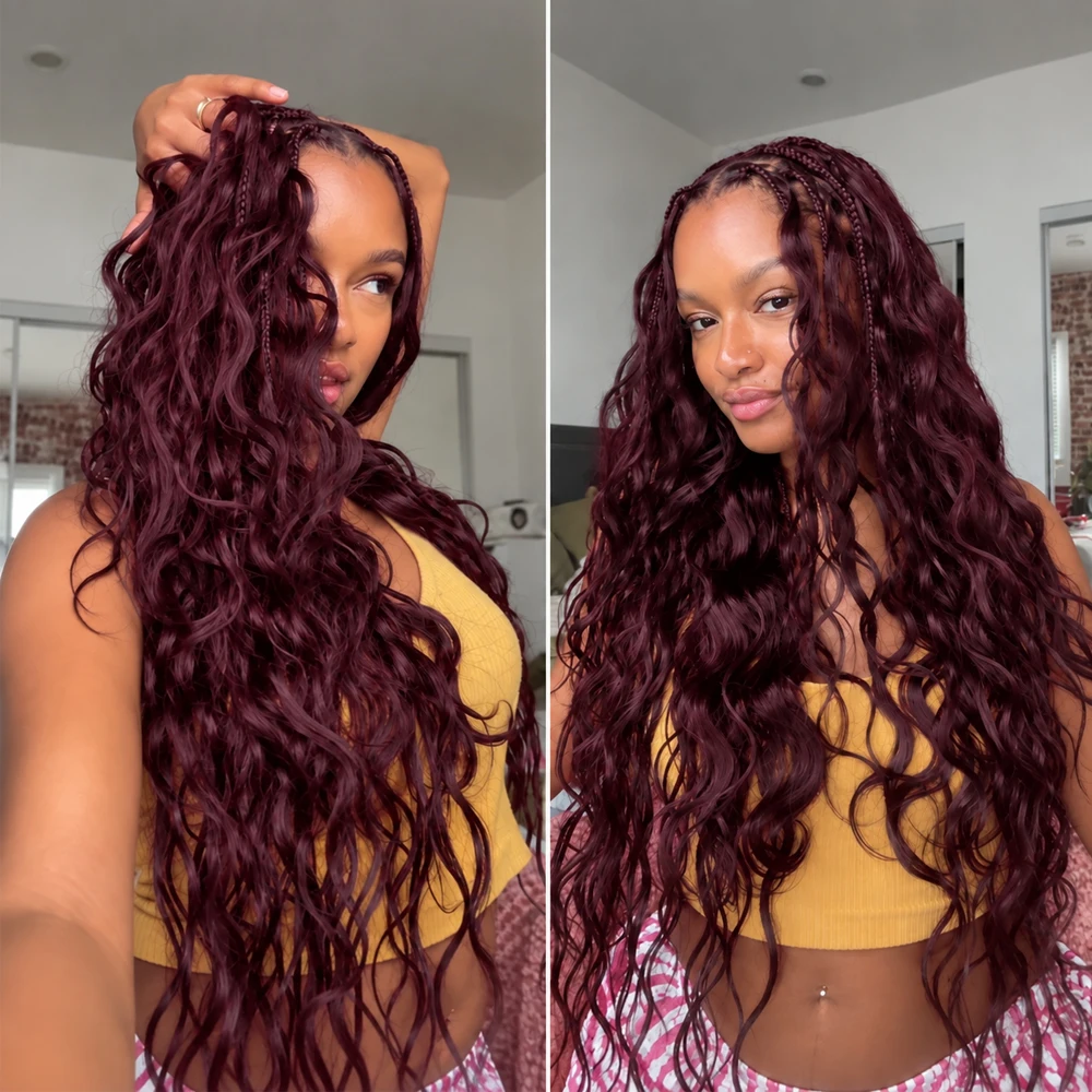 99J Burgundy Color Body Wave Crochet Human Hair Miracle Knots Feather Knotless Pre Separated Invisible Braiding Hair Extensions