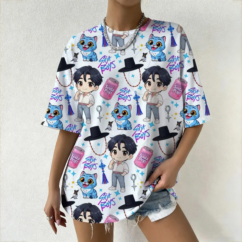 

Женская футболка с рисунком KPop Demon Hunters, модная корейская уличная одежда с милыми принтами дерпи и тигром для летних любителей моды