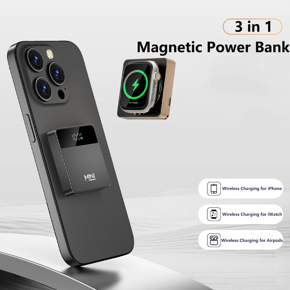 Alloy Power Bank with Ice Temperature Sensor for Magsafe Magnetic Wireless PD 22.5W Fast Charging Powerbank for iPhone 17 iWatch