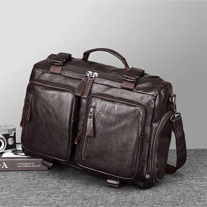 

Large-Capacity Top Layer Cowhide Leather Handbag Multifunctional Backpack Single Shoulder Crossbody Pouch Travel Luggage Bag