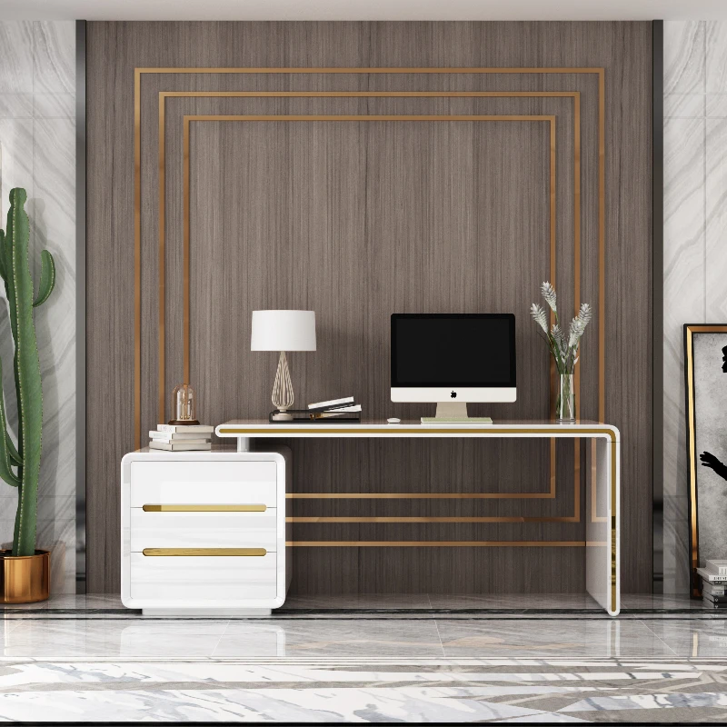 Modern White Luxury Executive Desk Storage Drawers Black Standing Home Computer Desks Study Laptop Escritorio Office Furniture