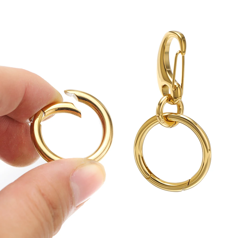 2pcs Stainless Steel Spring Ring Clasps Round Key Rings Bag Snap Hooks Key Chains Open Buckles DIY Jewelry Making Findings