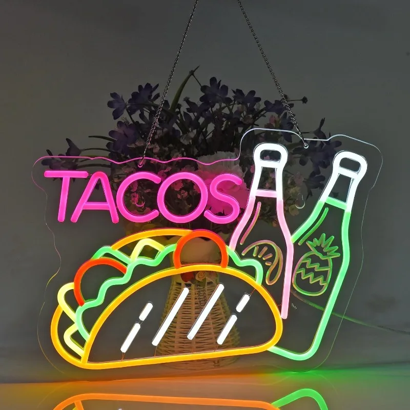 XM Tacos Neon Light Wall Decor for Business Mexican Restaurant Fast Food Shop/Truck Bar gift, USB Powered Dimmable led sign