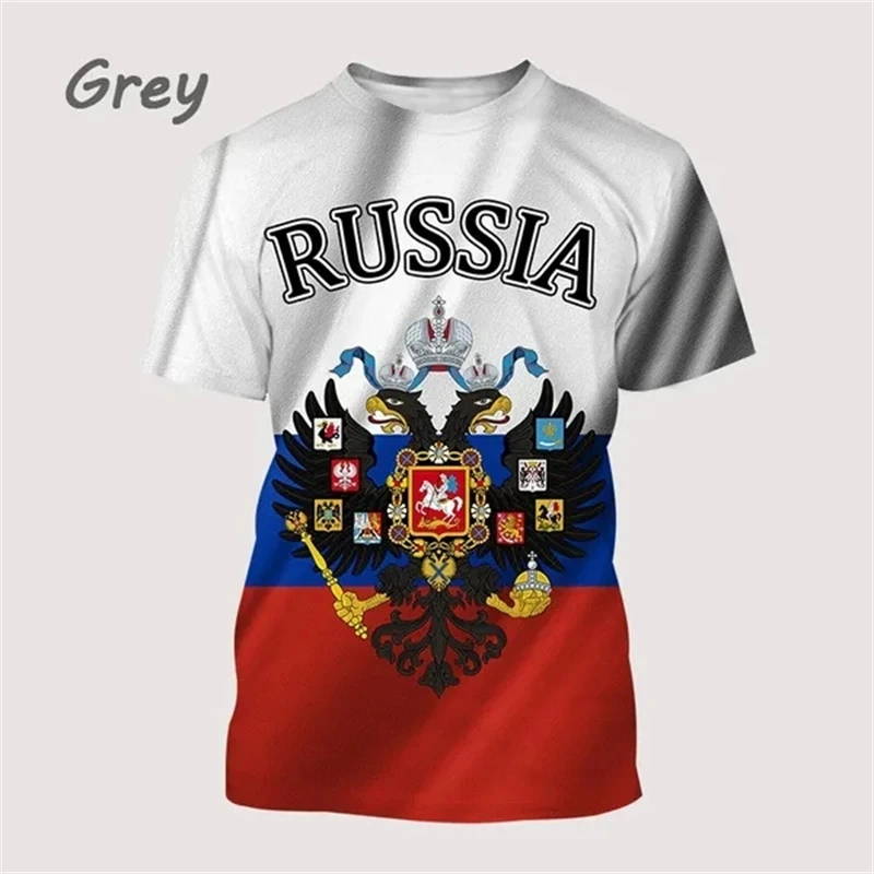 Casual Cool Russia Flag Summer Men\'s 3D Printed Round Neck Short Sleeve Russian Army Tops T Shirts Streetwear Sport T-shirt