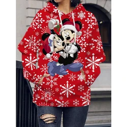 Hoodie Sweatshirt Disney Christmas Mickey Mouse and Minnie Printed Pullover Casual Versatile Fashion Simple Style Women's Top