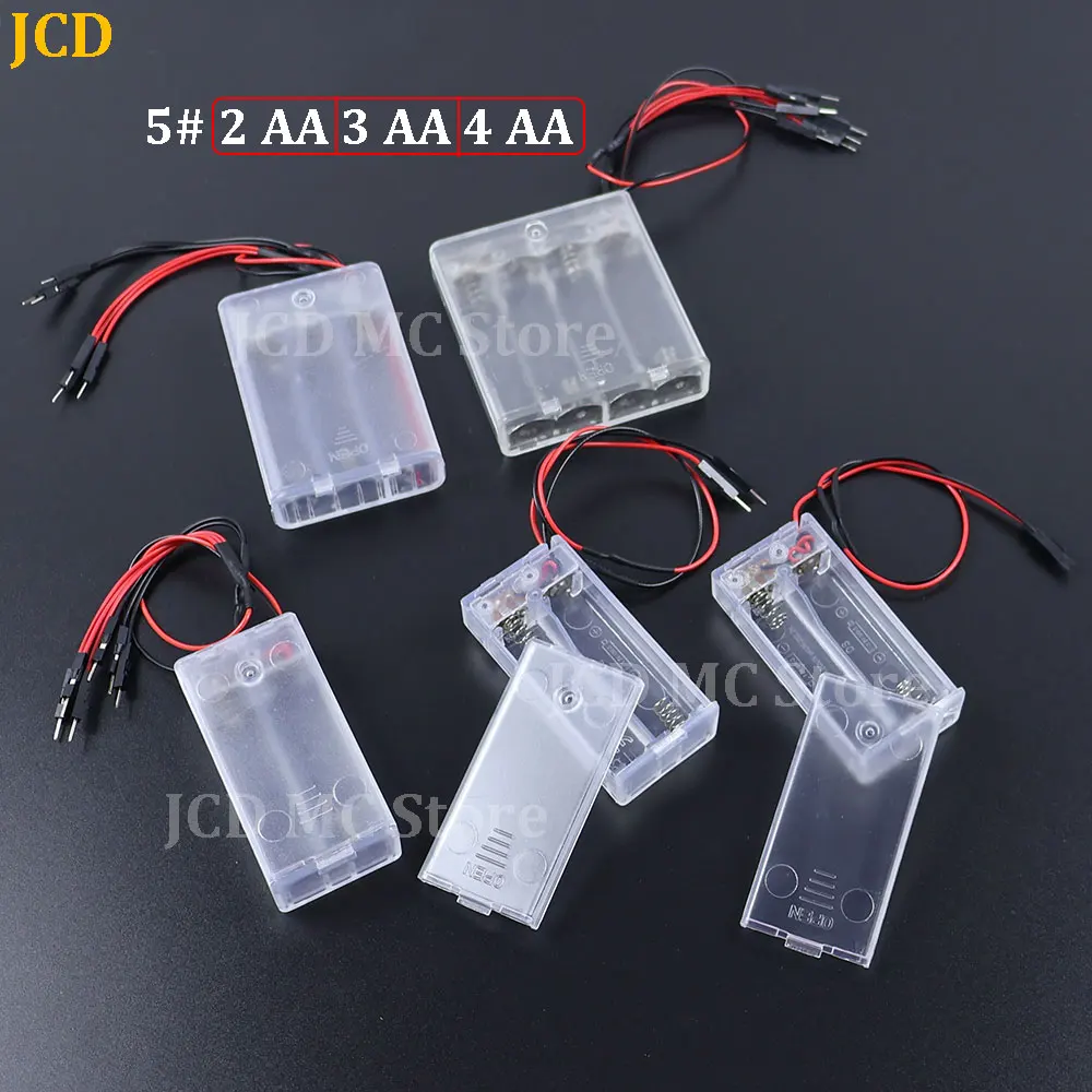 1PC Plastic Transparent With DuPont Line No. 5 Battery Box Battery Socket No. 5 2 AA 3 AA 4 AA Size Power Battery Storage Box