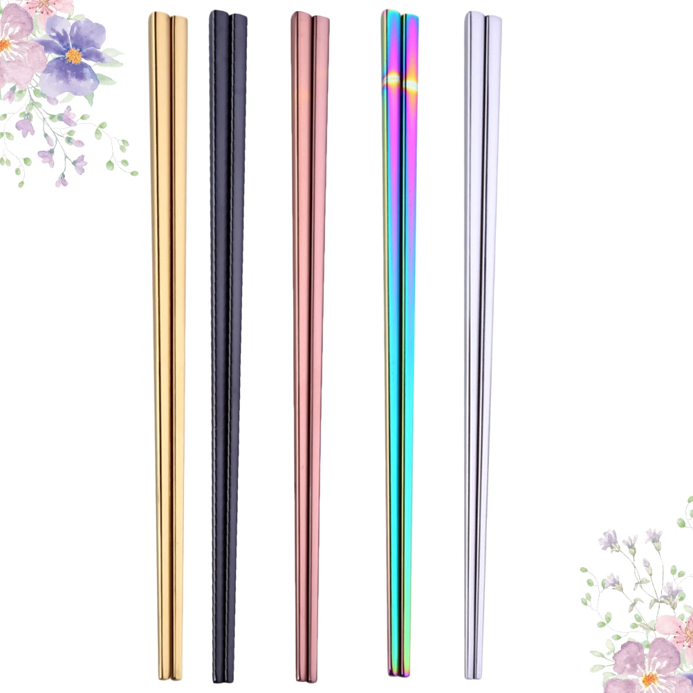 

5pcs 23Cm Square Stainless Steel Chopsticks 304 Reusable Kitchen Nonslip Metal Rice Sushi Food Utensils Dishwasher Safe