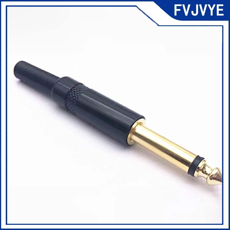 1/2/5pcs 6.35mm Gold Plated Metal Male Plug Mono Solder 2pole Jack Audio Adapter Connector Microphone Soldering .A2