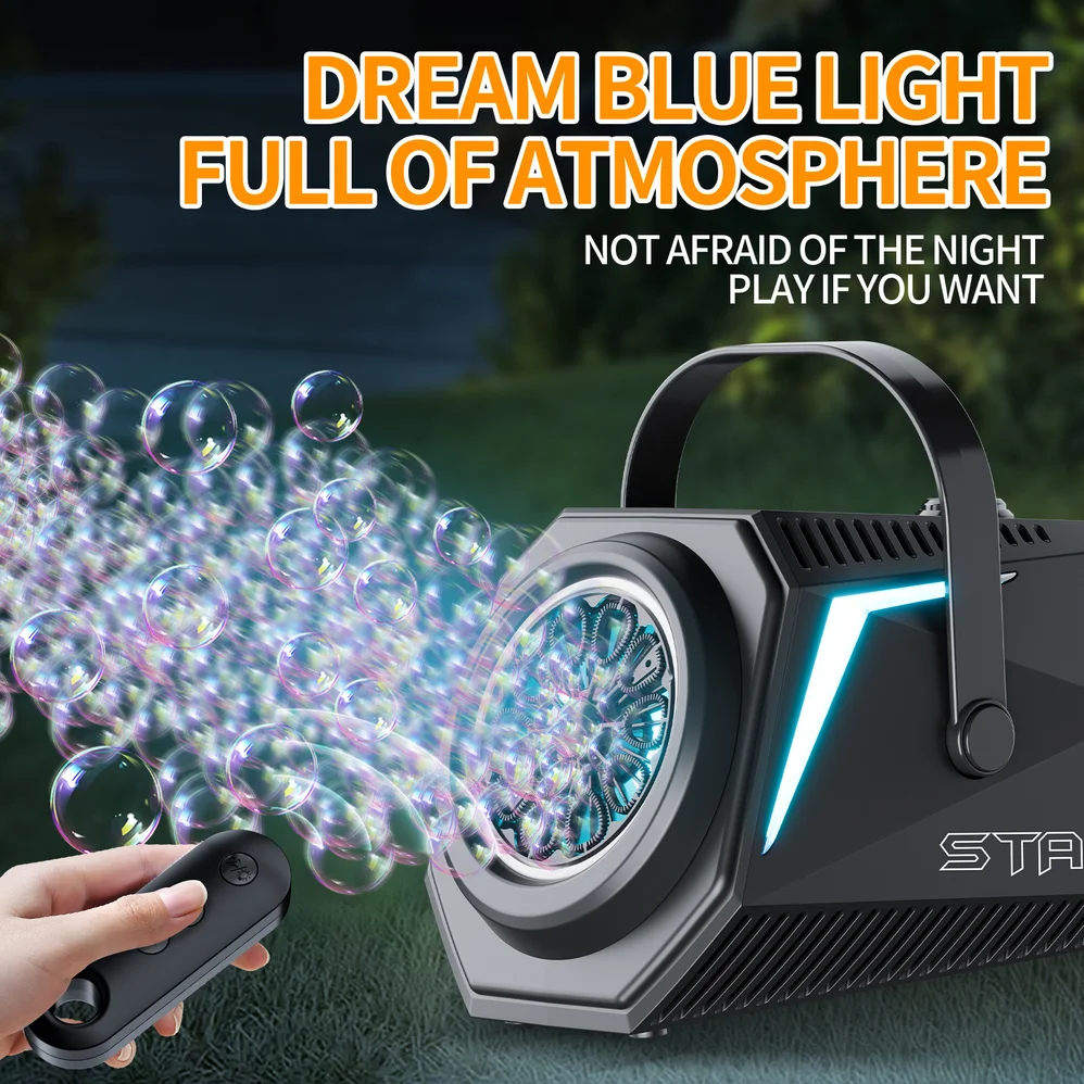 New Stage Bubble Machine Remote Control Rechargeable Fully Automatic With Lighting Effects Suitable For Weddings, Outdoor Partie