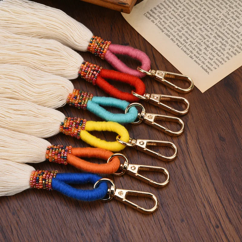 New Vintage Key Chain Hand Woven Key Chain Millet Bead Accessories Tassel Key Chain Bag Pendant Accessories Jewelry Dropshipping