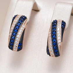 Kinel Hot Blue Natural Zircon Bridal Wedding Drop Earrings For Women Fashion 585 Rose Gold and Black Plating Daily Fine Jewelry