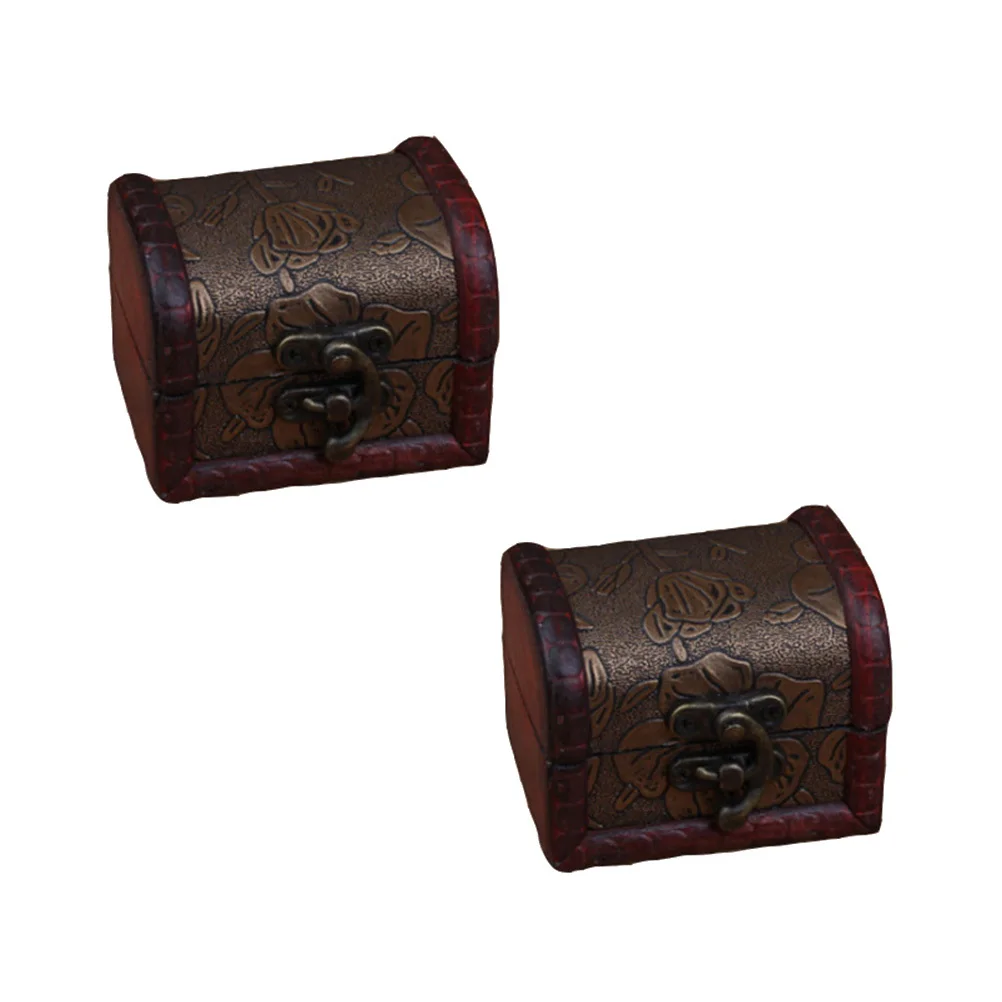 2Pcs Jewelry Organizer Box Retro Wooden Small Compact Jewelry Case Ring Holder Storage for Earrings Pills Trinket Gift for Women