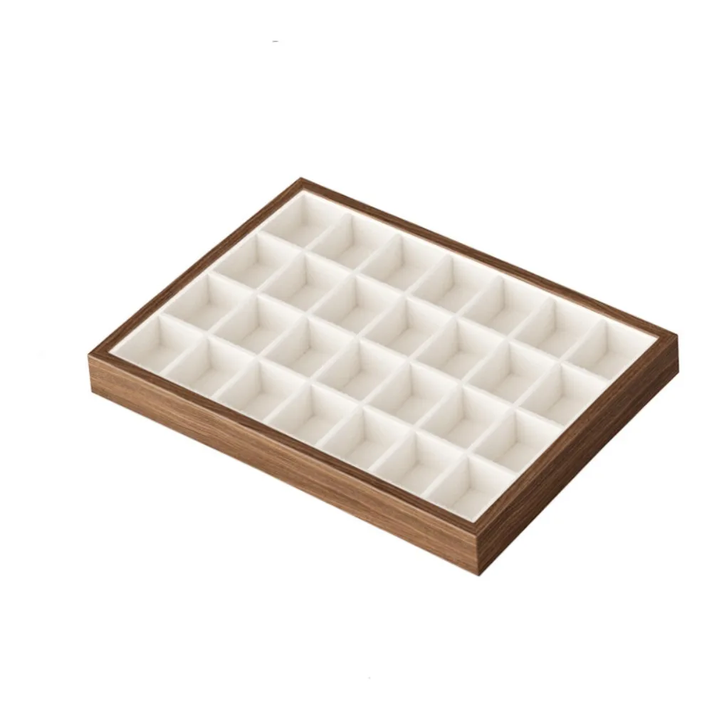 

28 Grids Wood Rings Tray Velvet Exquisite Ring Earring Holder Necklace Case Jewlery Organizer Jewelry Display Tray Desk