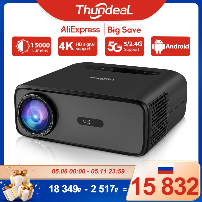 Full HD-проектор ThundeaL TD97 Pro WiFi 6 Full HD 1080P проектор TD97Pro Android версия WiFi светодиодный 2K 4K видео кино смарт-проектор PK DLP домашний кинотеатр проектор поддержка Bluetooth Настроить на Андроид/IOS