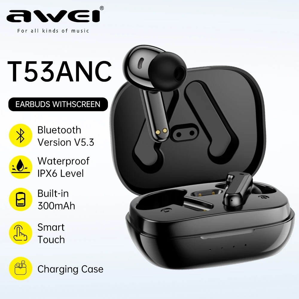 

Awei T53 TWS Bluetooth Earbuds Gaming Wireless Headphones Call Noise Reduction Earphones with Shenzhen HongKong RGB Light
