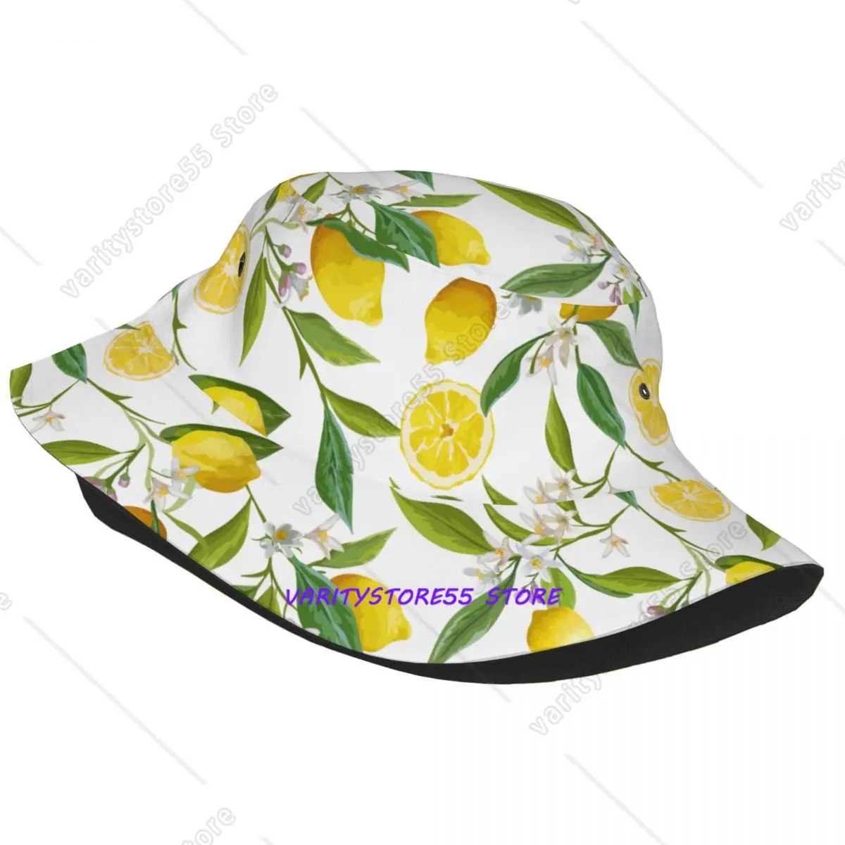 Fruit Lemon Bucket Hat for Unisex Summer Travel Flower Green Leaves Floppy Hat Streetwear for Outdoor Sport Fishing Hat Ispoti