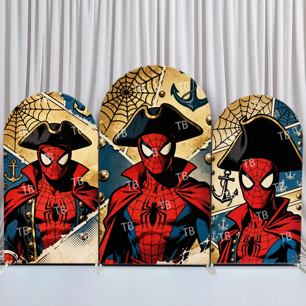

Marvel Spider-Man Arch Backdrop Cover Pirate Style Hat Anchor Design Birthday Party Photo Booth Props for Events Decorations