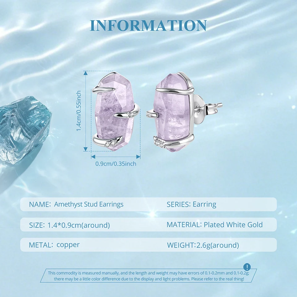 WOSTU Ohrstecker mit lila Amethyst-Rohkristall für Damen, platiniert, S925-Silber, geometrischer Naturstein-Schmuck, Geschenk – Detail 5