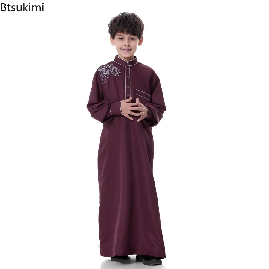 2024 Muslim Boys Kids Saudi Robe Thoub Jubba Thobe Daffah Arab Dress Islamic Clothing Maxi Gown Abaya Ramadan Thawb Middle East