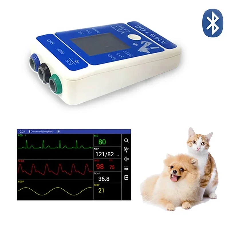 Vet Bluetooth Hanheld monitos NIBP bloo Pressure ec SPO2 Temp Pluse Oximeter Probe ARM Circufere monitos Pet Hospital Clinic