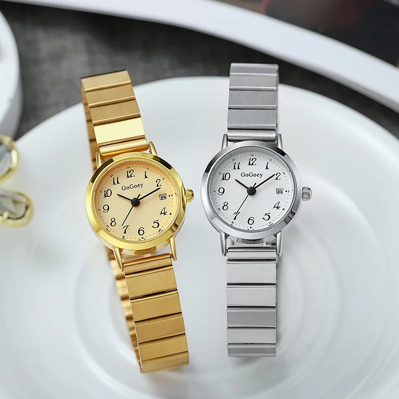 

Золотые ретро кварцевые часы с круглым указателем, классические часы с эластичной лентой, женский браслет Reloj на резинке из нержавеющей стали