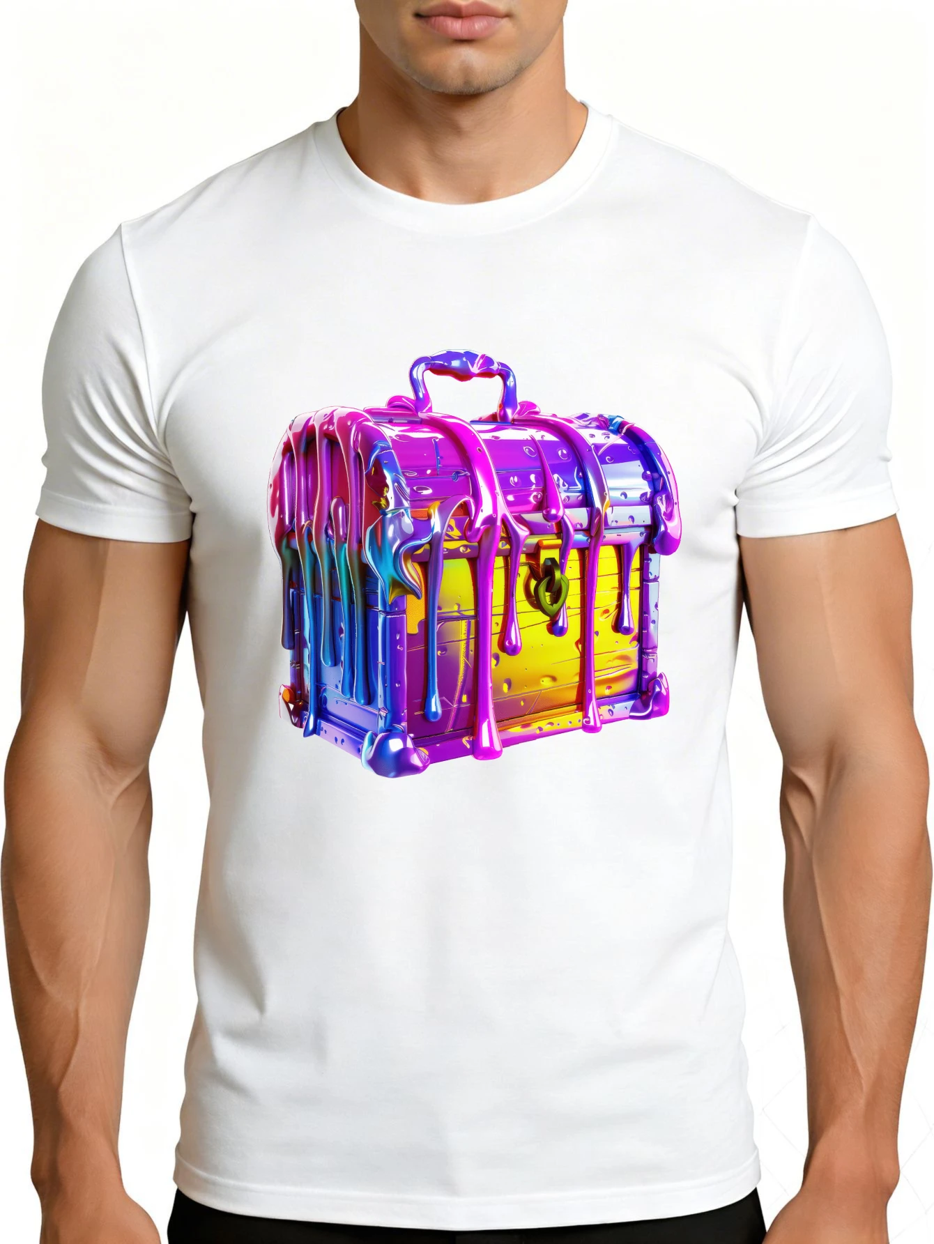 Colorful Treasure Chest Design Men's T-Shirt Fantasy Art Summer Apparel Gift for Him
