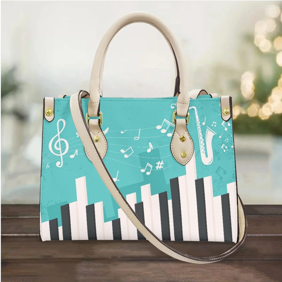 Piano Note tas tangan wanita desain mewah tas selempang kulit PU pegangan atas mode kapasitas besar Totes luar ruangan dompet koin