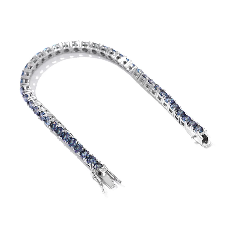 NeeTim Rainbow Colorful Moissanite Tennis Bracelet s925 Sterling Silver with White Gold Plated Chain Bracelets for Women Man
