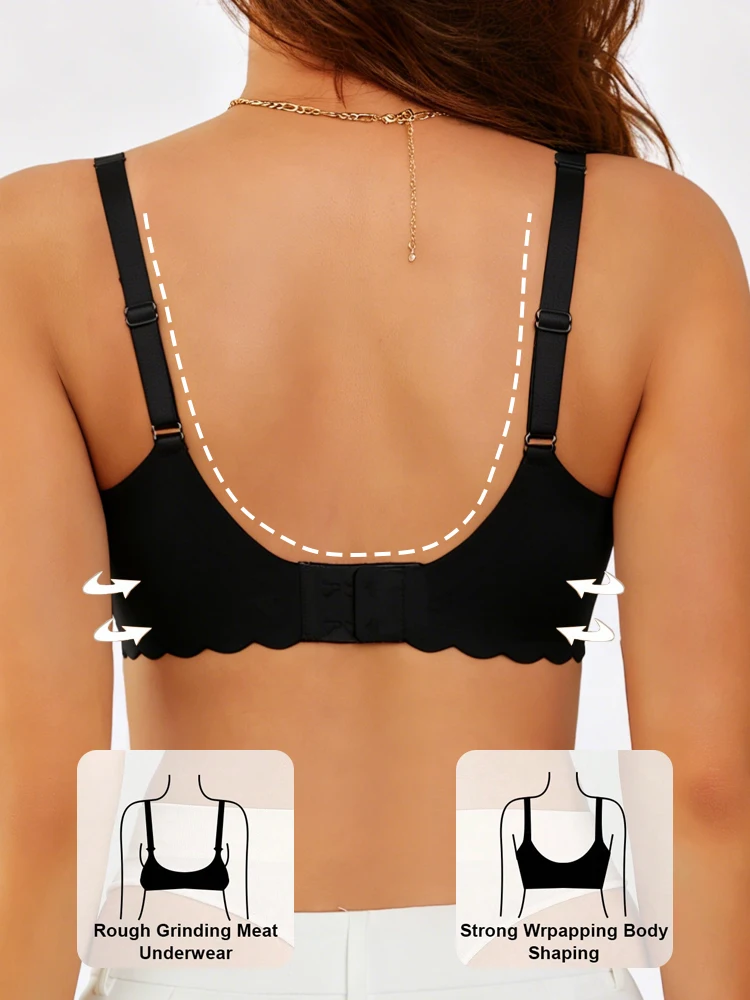 Damen-BH mit Wellenrand, kabellos, nahtlos, bequem, mit herausnehmbaren Polstern, verstellbaren Trägern, rückenfrei, atmungsaktiv, Bralette – Detail 5
