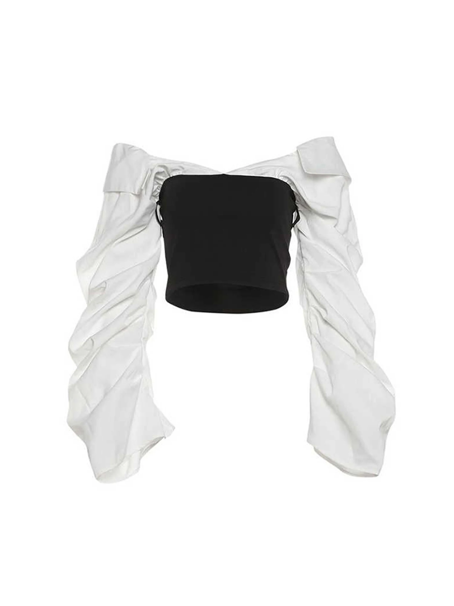 

Women White Slash Neck Patchwork T-shirt Vintage Harajuku 90s Aesthetic Y2k Gyaru Tee Top Long Sleeve T-shirts Emo 2000s Clothes