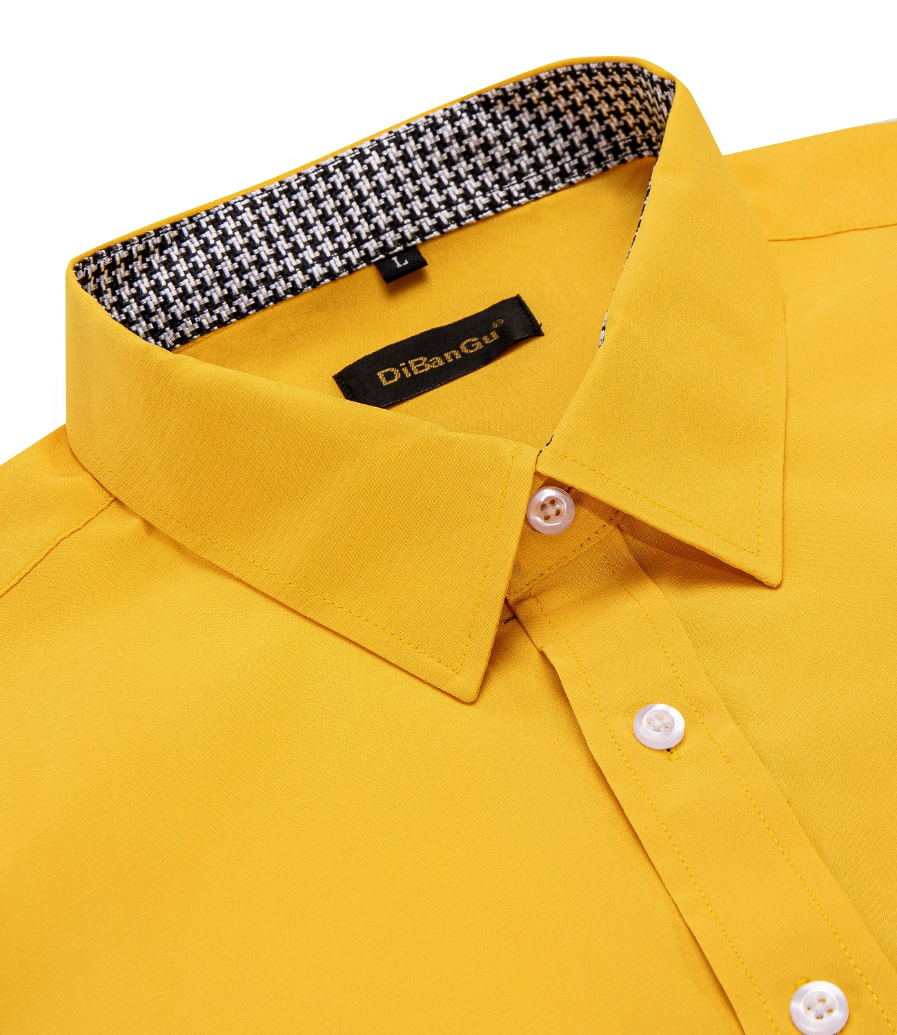 Yellow Solid Men Shirt Long Sleeve Casual Turn Down Collar Dress Shirt with Patchwork Collar Cuff Designer Men Clothing