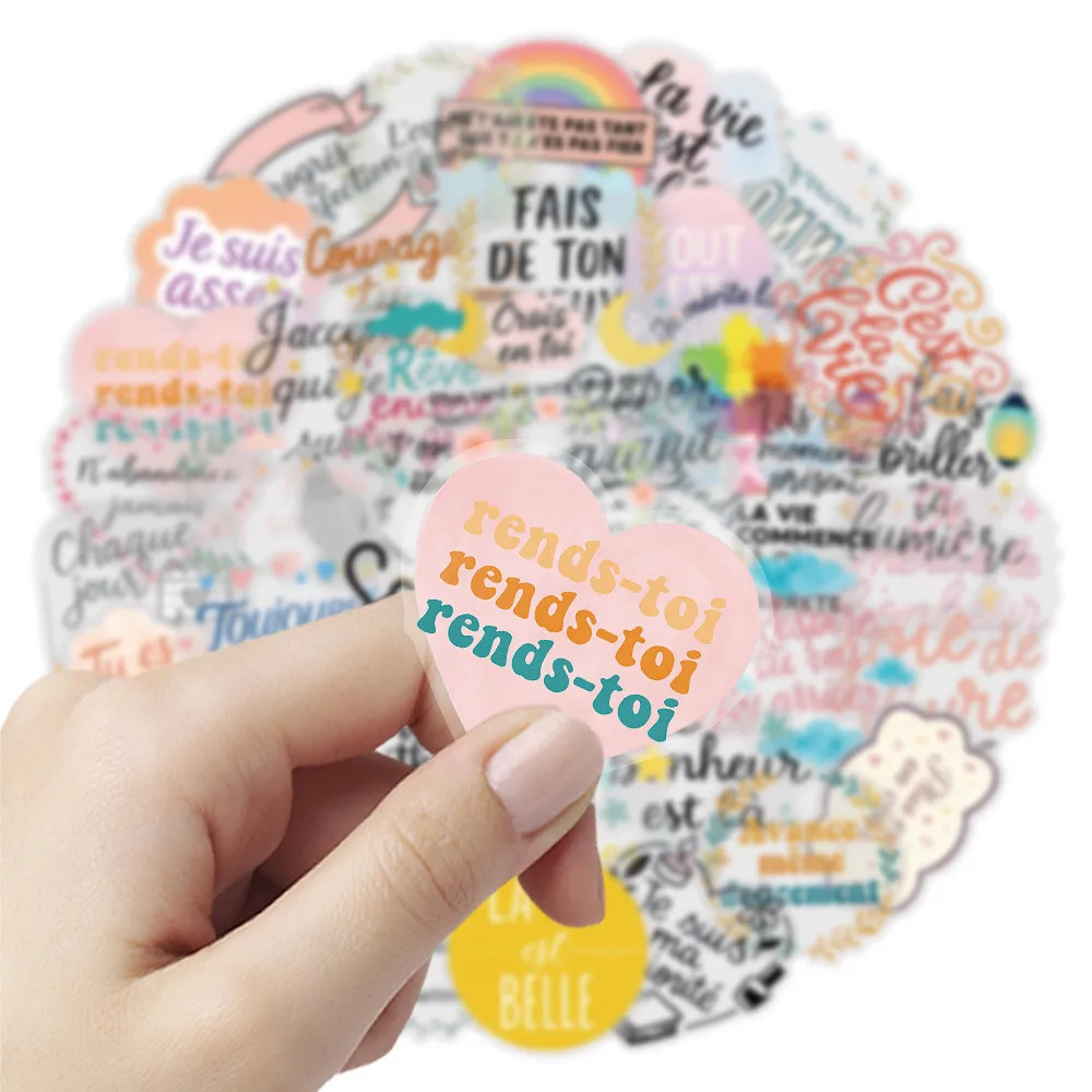 French Encouraging Slogan Sticker Pack 50 Sheets, Art Graffiti Stickers for Scrapbook, Gadget Stationery RecordingYourLife Store