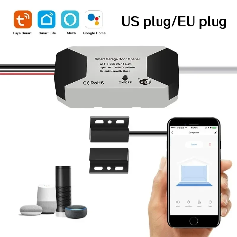Garage Door Controller Tuya WiFi Smart Gate Opener Voice Control Smart Life Remote Control Work With Alexa Google Home Assistant