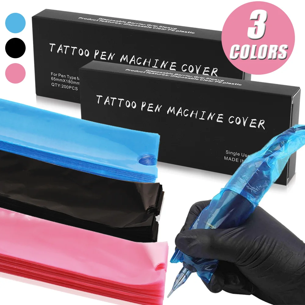 200/50PCS Disposable Cartridge Tattoo Machine Covers Sleeve Pen Bags Plastic Pen Sleeves for Tattoo Machine Pen Accessories