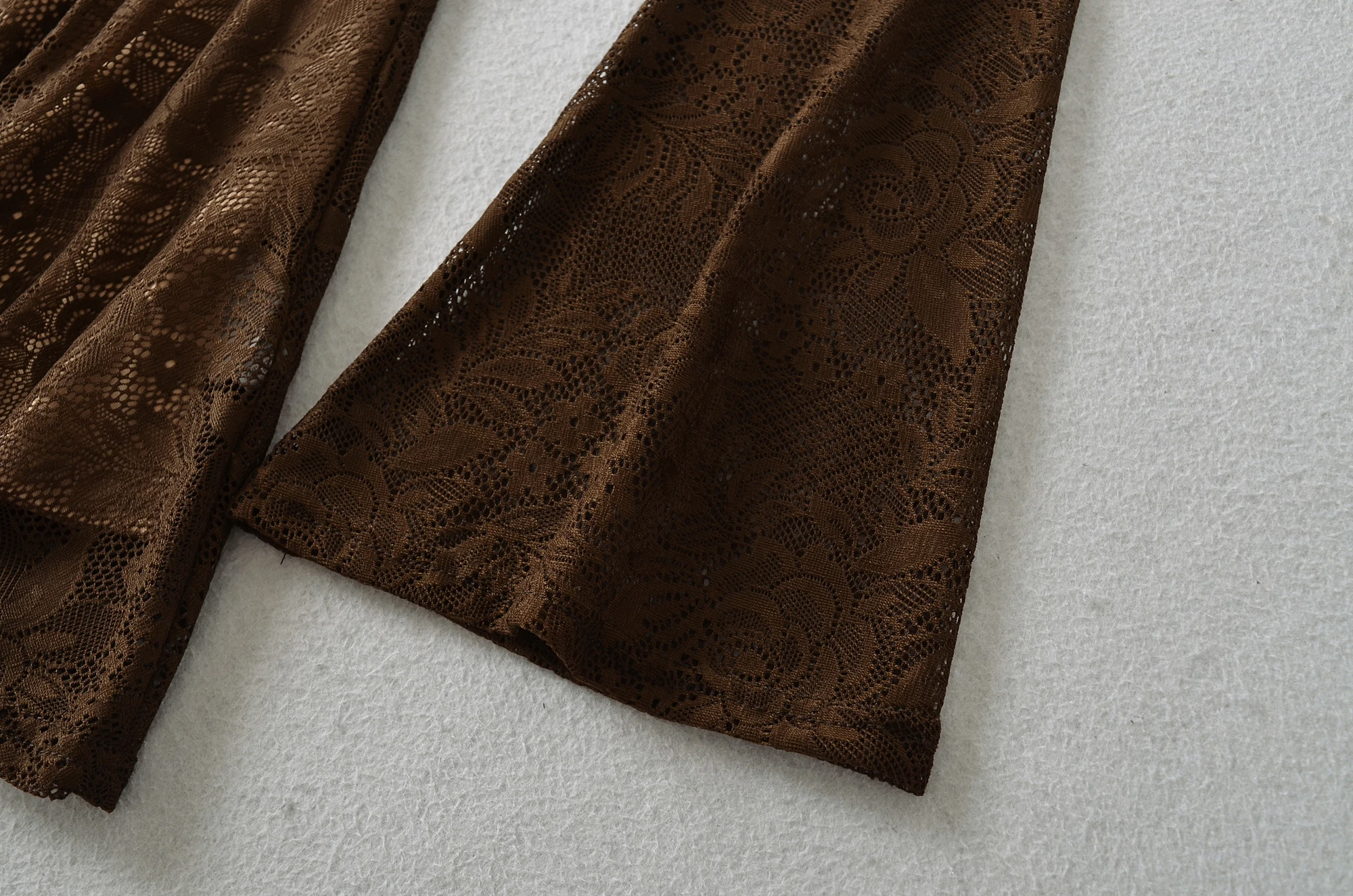 2025 Autumn Sexy Semi Sheer Lace Flare Long Sleeve Mini Dress Women Through Buttons U Collar Swing A-lined Dresses Party Robe