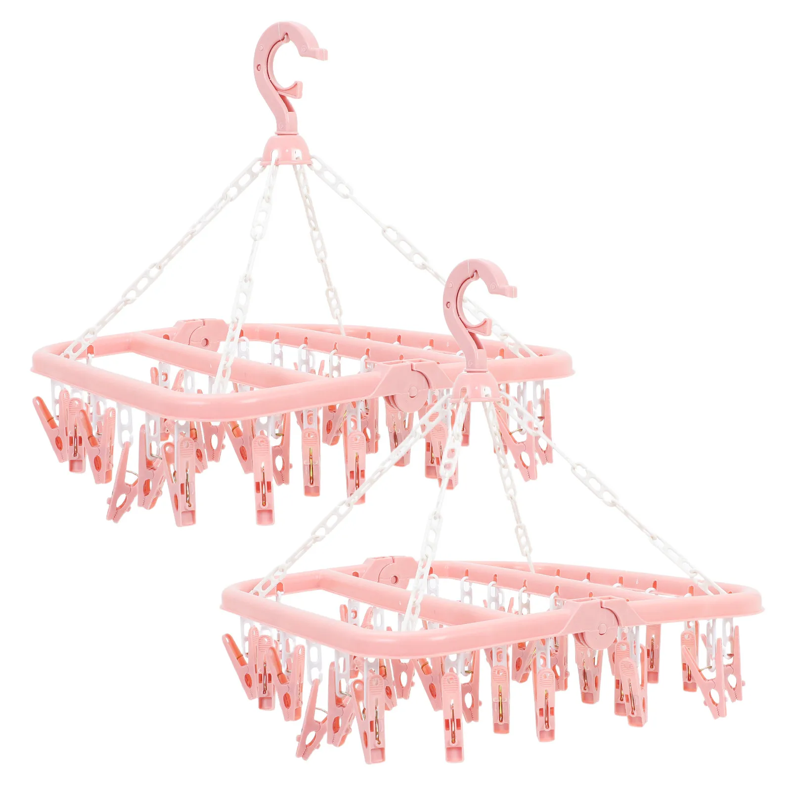 

2Pcs Clothes Drying Rack Foldable Laundry Hanger 32 Clips Multi-Clip Sock Underwear Holder Rotating Hook Space Saving