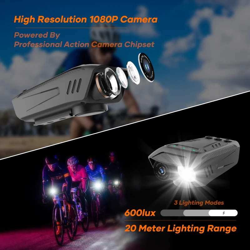 1080P Cycling Camera 30FPS telecamera per bicicletta fotocamera per moto antipioggia con torcia a LED batteria integrata per clacson per bici per esterno