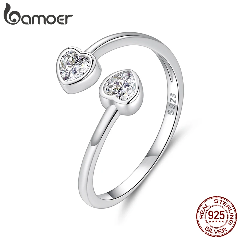 

Bamoer 925 Sterling Silver Heart Love Open Ring for Women Adjustable Statement Engagement Minimalist Finger Rings Jewelry Gifts