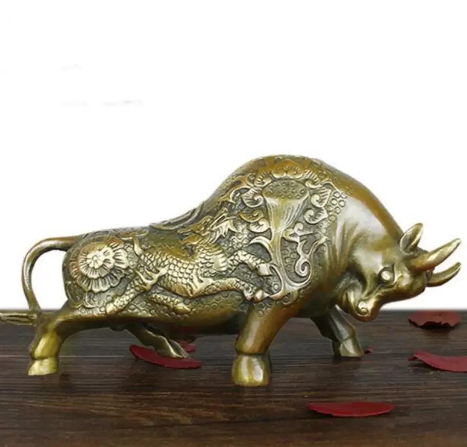 Copper Statue Pure Copper Cow Statue Pure Copper Crafts Wind Buffalo Ornaments Animal Decorations Good Luck Wall Street Lucky