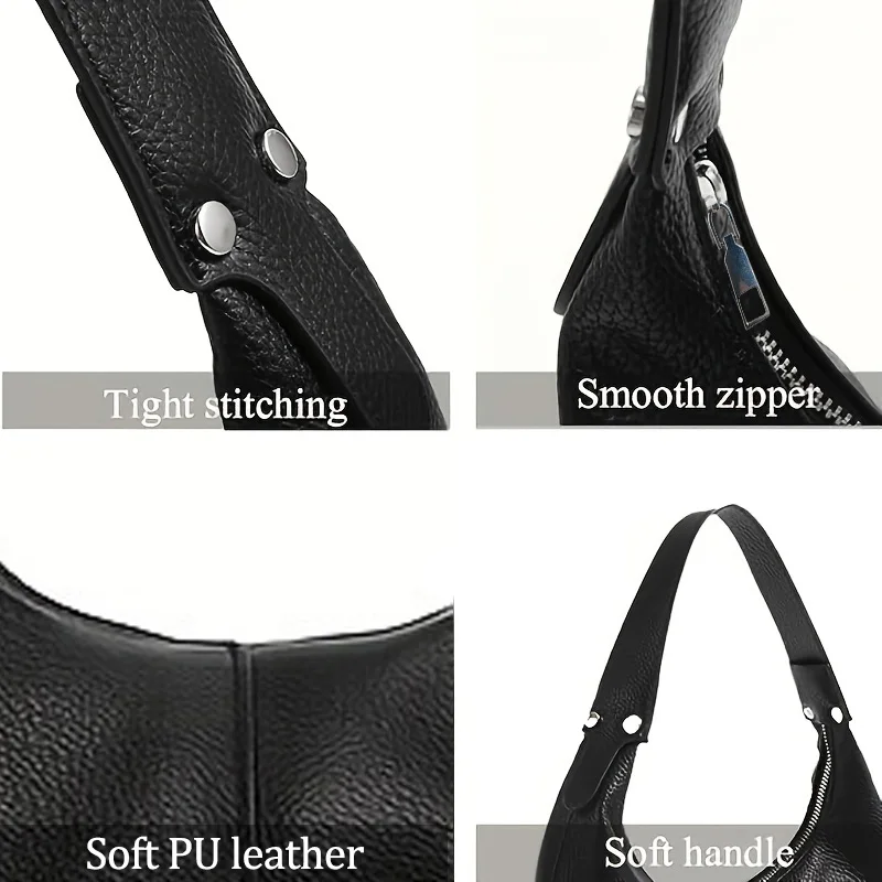 Damen Einfache Einfarbige PU-Leder Hobo-Tasche Minimalistische Unterarm-Schultertasche Lässige Große Kapazität Alltags-Handtasche – Detail 7