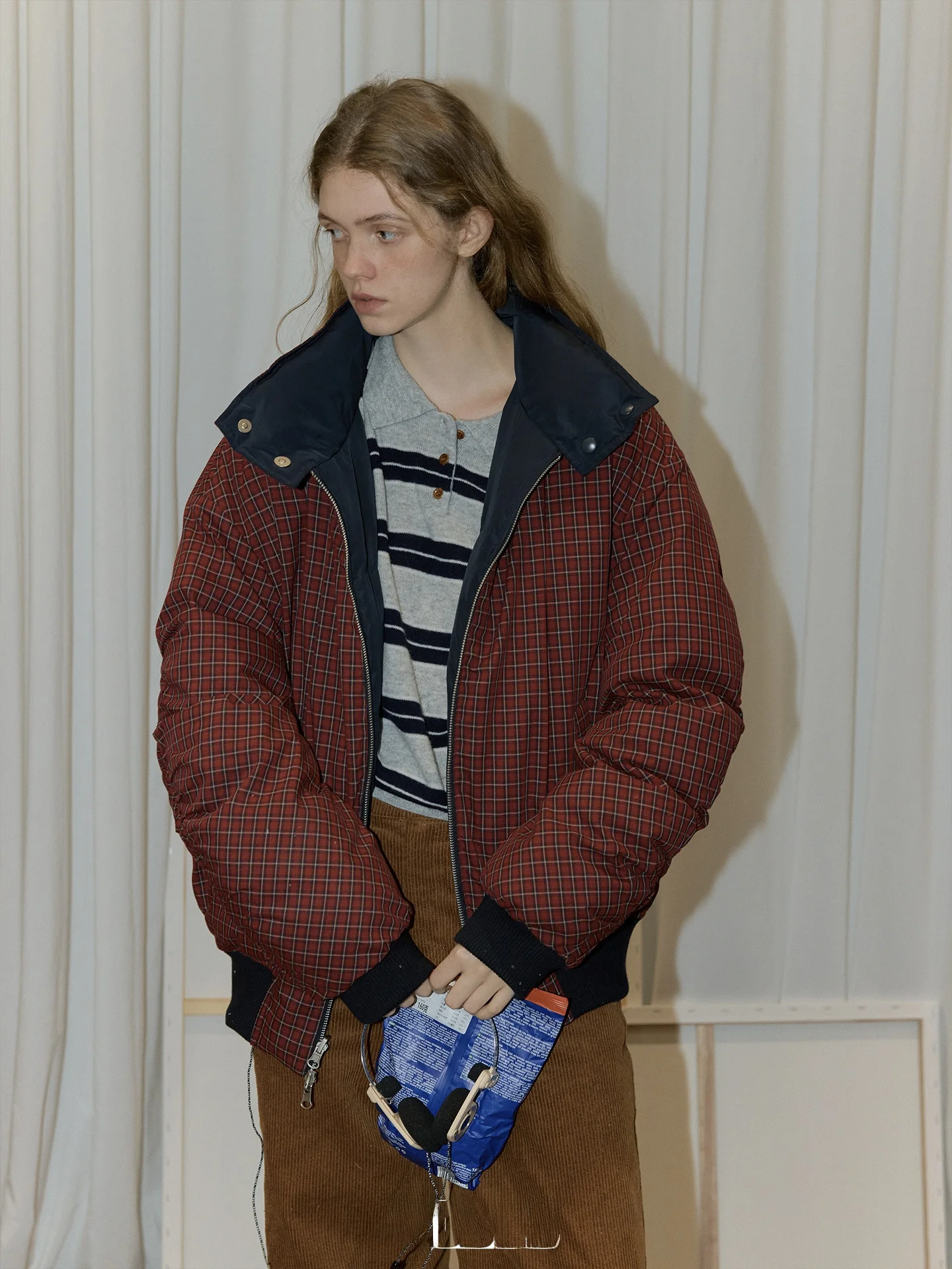 

Relez Double-Sided Wear Red Plaid Thiened Winter Puffer Jaet Women's Loose Fit Vintage Sle Warm Long Sve Coat