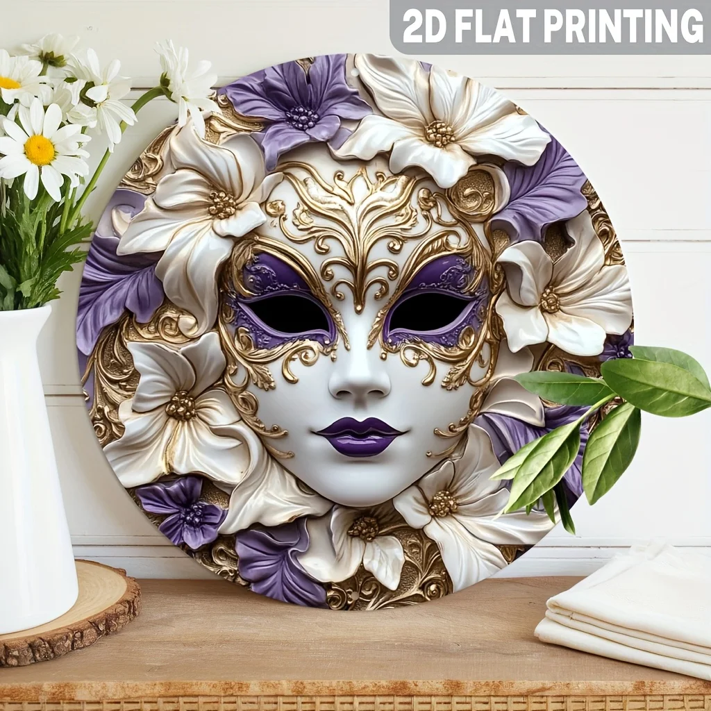 2D Flat, 1pc Venetian Masquerade Mask Wall Decor - Vintage Venetian Metal Sign, Romantic Italian Themed for Wedding, Mardi Gras