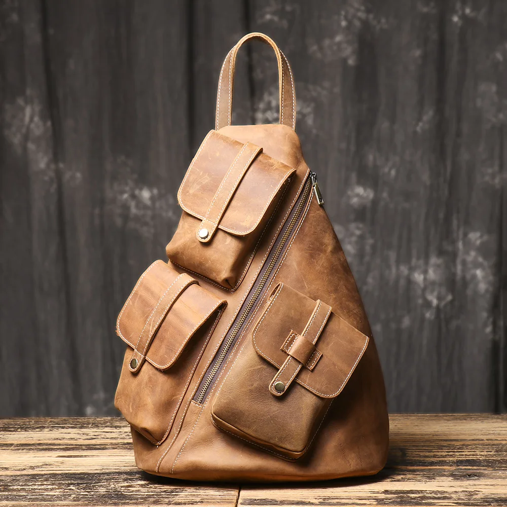 

Fashionable Genuine Leather Backpack Multifunctional Men's Retro Casual Crossbody Bag Top Layer Cowhide Large Capacity