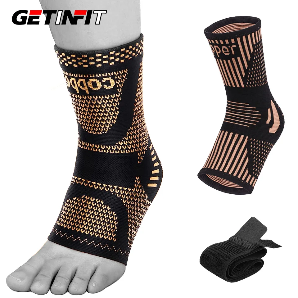 Adjustable Copper Compression Ankle Support Sleeve Eases Swelling Sprained Ankle Achilles Tendonitis Plantar Fasciitis Men Women